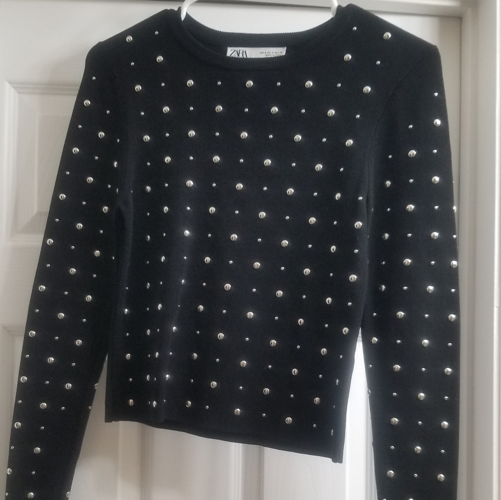 Black studded zara long sleeve sweater top